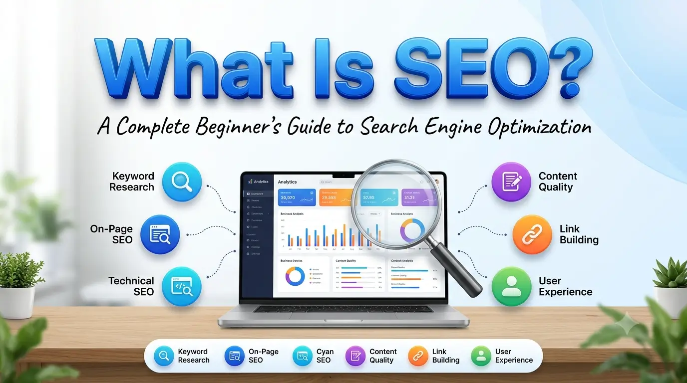 Diagram showing how SEO connects search engines, websites, and users