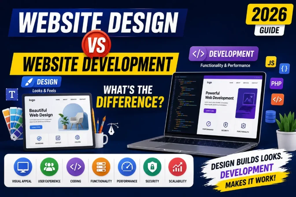 Split visual showing a wireframe on the left and a code editor on the right